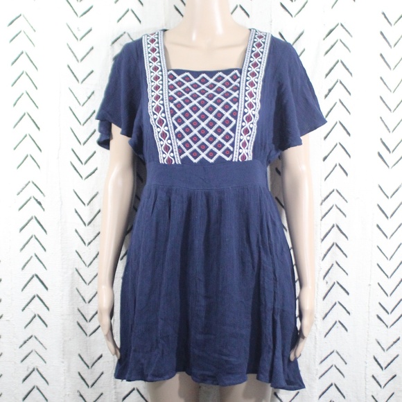 ILLA ILLA Embroidered Mini Dress Blue Size Medium - Picture 1 of 7